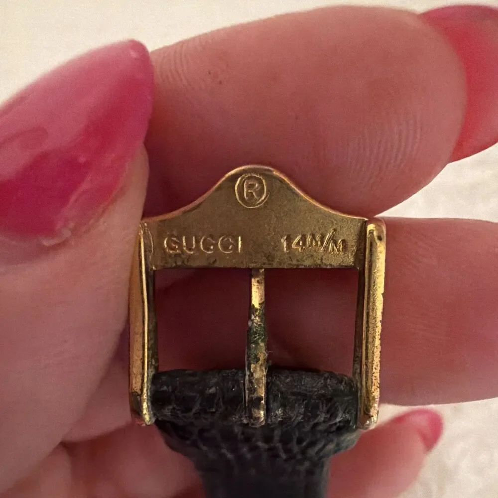 working Vtg GUCCI 14M Gold Plated Sherry Stripe Web Side Quartz Watch Black Dial